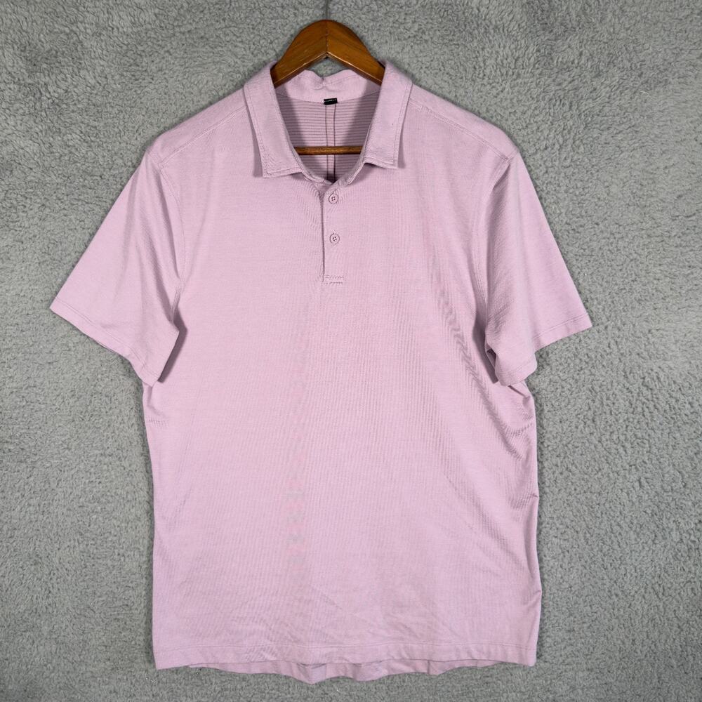 Lululemon Polo Shirt Mens Large Pink Performance Tech Breathable Golf Comfort